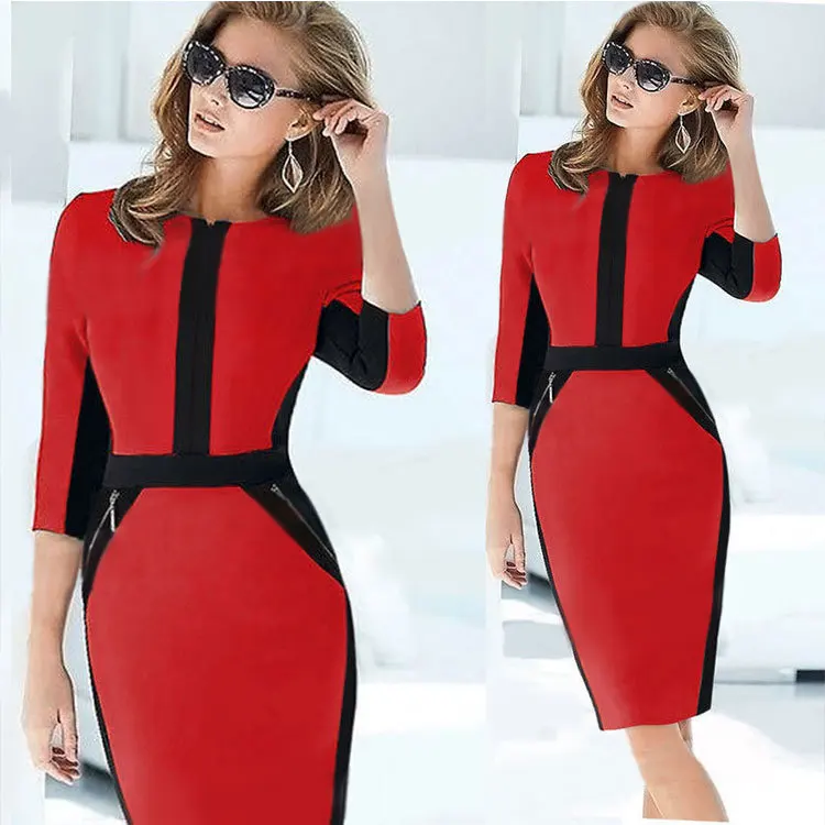 JOYINPARTY для женщин Ретро контраст лоскутное носить на работу бизнес vestidos Офис Bodycon молнии оболочка женское платье