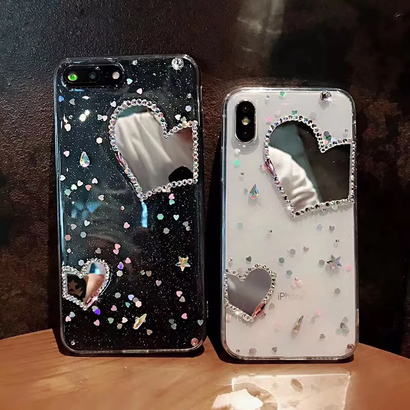 

Luxury Makeup mirror diamond glisten soft silicon over case for iphone 6 S plus 7 7plus 8 8plus X XS XR Max 3D candy phone coque