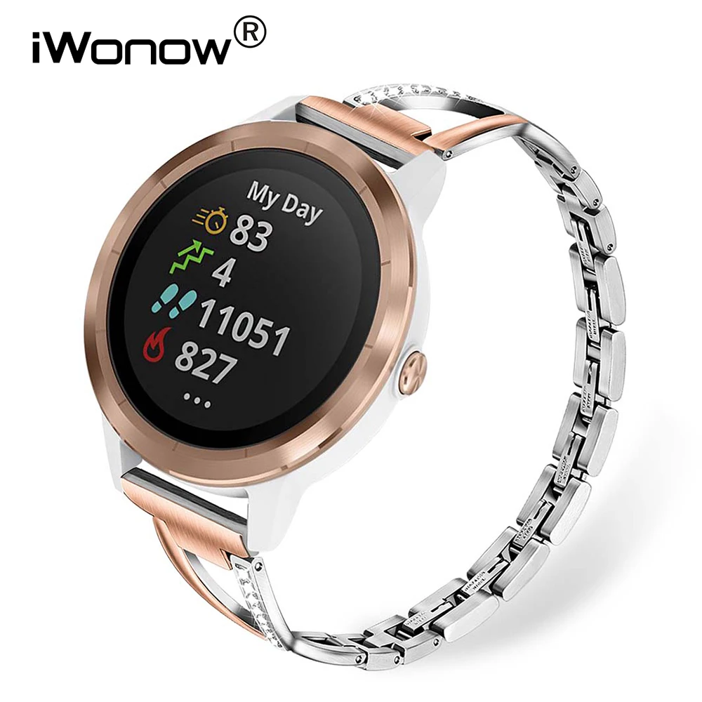 

Stainless Steel + Diamond Watchband 20mm for Garmin Vivoactive 3/Forerunner 645/245 Music/Misfit Vapor 2 Watch Band Women Strap