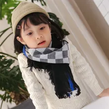 Детский клетчатый шарф, детский осенне-зимний теплый кашемировый женский шифоновый шарф с кисточками, kinderen szalik dla dzieci