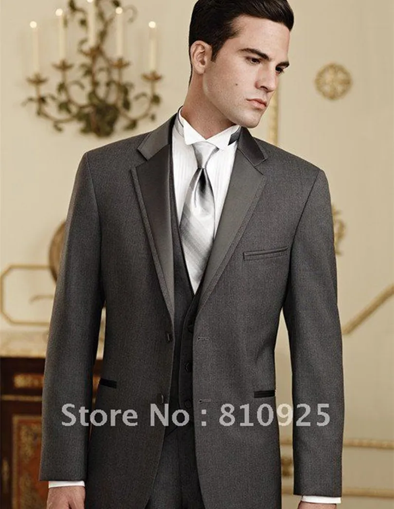 

wedding suit for men groom tuxedo slim custom made suit wool dark gray three piece suit men free shipping