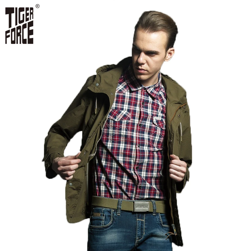 TIGER FORCE 2017 Plus Size Men Trench Coat Army Fashion