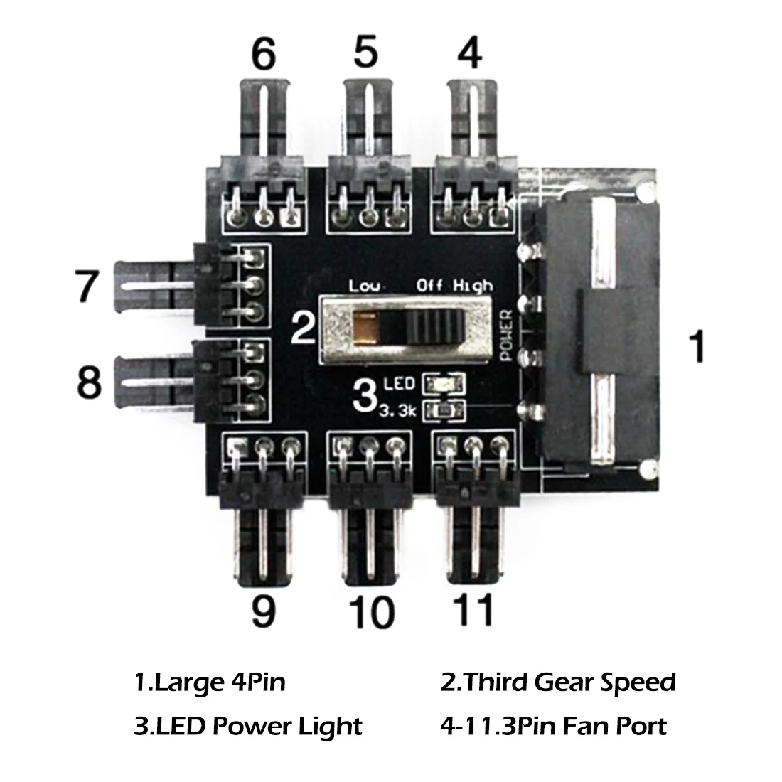 12V 1 to 8 3Pin Fan Hub Pwm Sata Molex Splitter PC Mining Cable Power Suppply Cooler Cooling Speed Controller Adapter 33x45mm