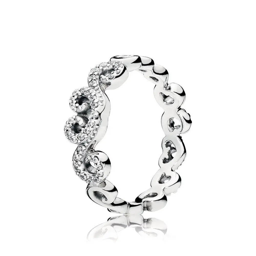 

Original 925 Sterling Silver Heart Swirls Pandora Ring With Clear CZ For Women Wedding Party Gift Fine Europe Jewelry