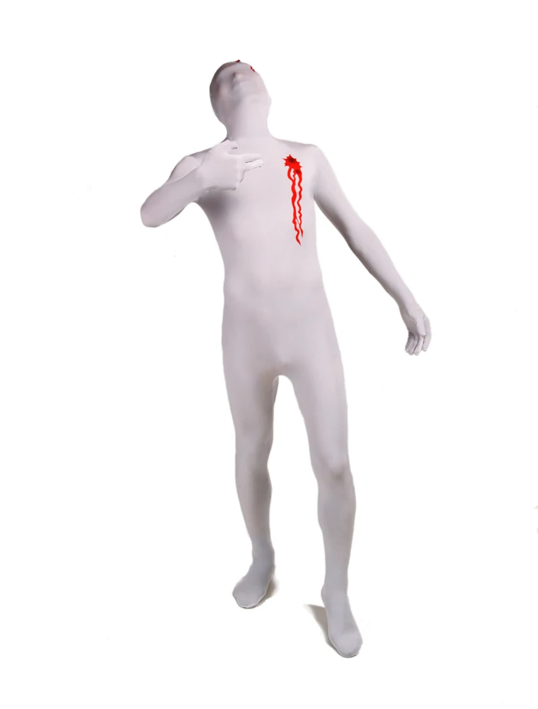 Halloween Cosplay Costume Lycra Spandex White Full Body Zentai Suits Blood Dyeing Costumes Tights