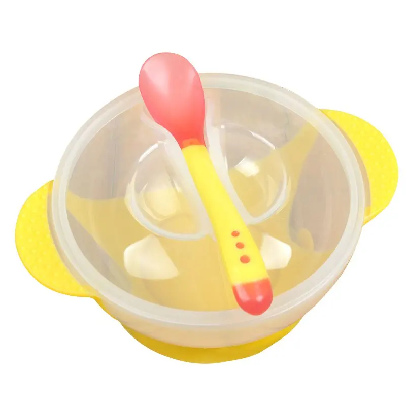 Toddler Baby Kids Feeding Lid Training Bowl with Spoon Binaural Baby Feeding Tableware Children Plate Sucker Bowl