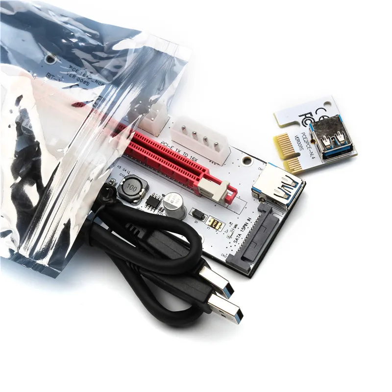 6 шт./лот PCI-E Express Riser Card 1x to 16x USB 3,0 удлинитель Riser Card кабель адаптер питания BTC разъем для шахтера комплект