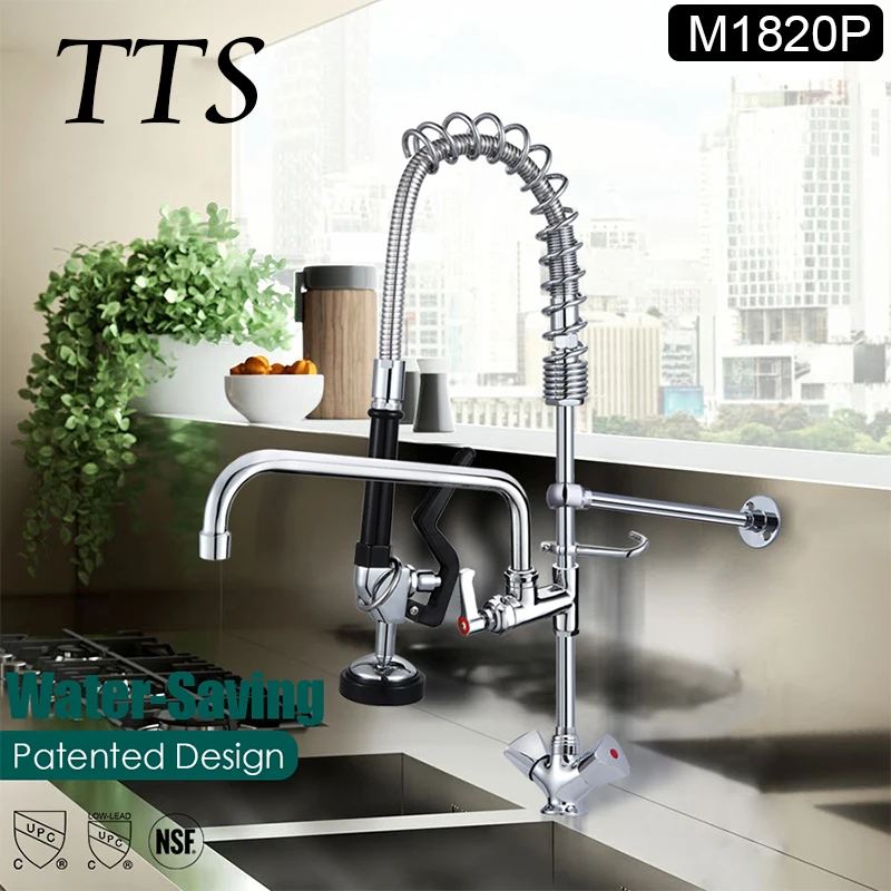

TTS Chrome Spring Pull Down Kitchen Faucet Dual Spouts 360 Rotation Kitchen Mixer Tap Crane Hot And Cold 2 Outlet Spring