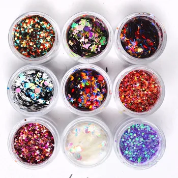 

8 Boxes Mix Shape Colorful Holographic Nail Glitter Sequins 3D Glass Nail Art Foils Flakes Aurora Colorful Manicure Decoration
