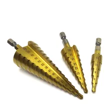 3 шт. ступенчатые сверла с шестигранной хвостовиком hss titanium coated прямо Флейта Пагода дерево ручной инструмент сверла brocas пункт металла