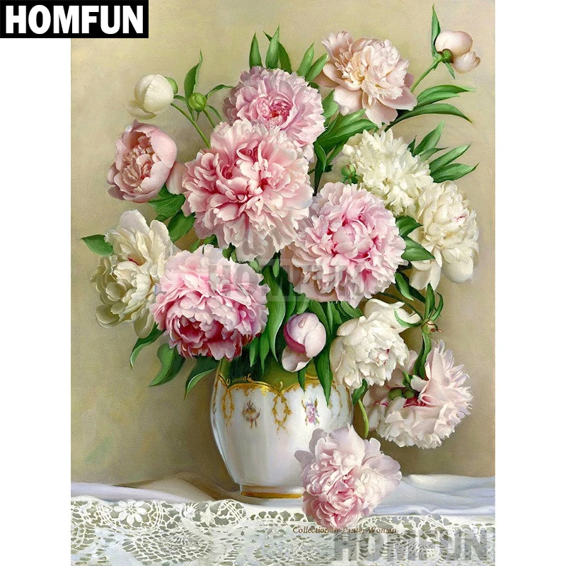 

HOMFUN Full Square/Round Drill 5D DIY Diamond Painting "Peony flowers" Embroidery Cross Stitch 5D Home Decor Gift A02089