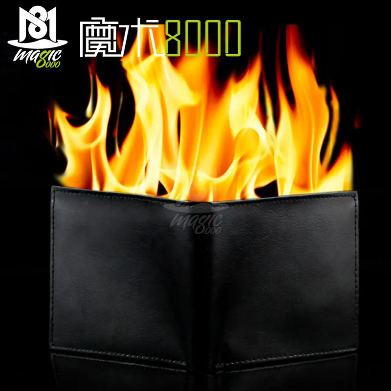 Street Show Leather Flame Fire Bifold Hip Wallet Close up Stage Magic Props 