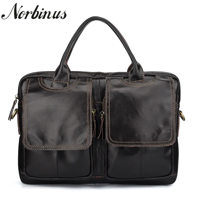 

Norbinus Messenger BagMen Genuine Leather Handbag Bags High Capacity Shoulder Crossbody Bags Male Business Briefcase Laptop Bag