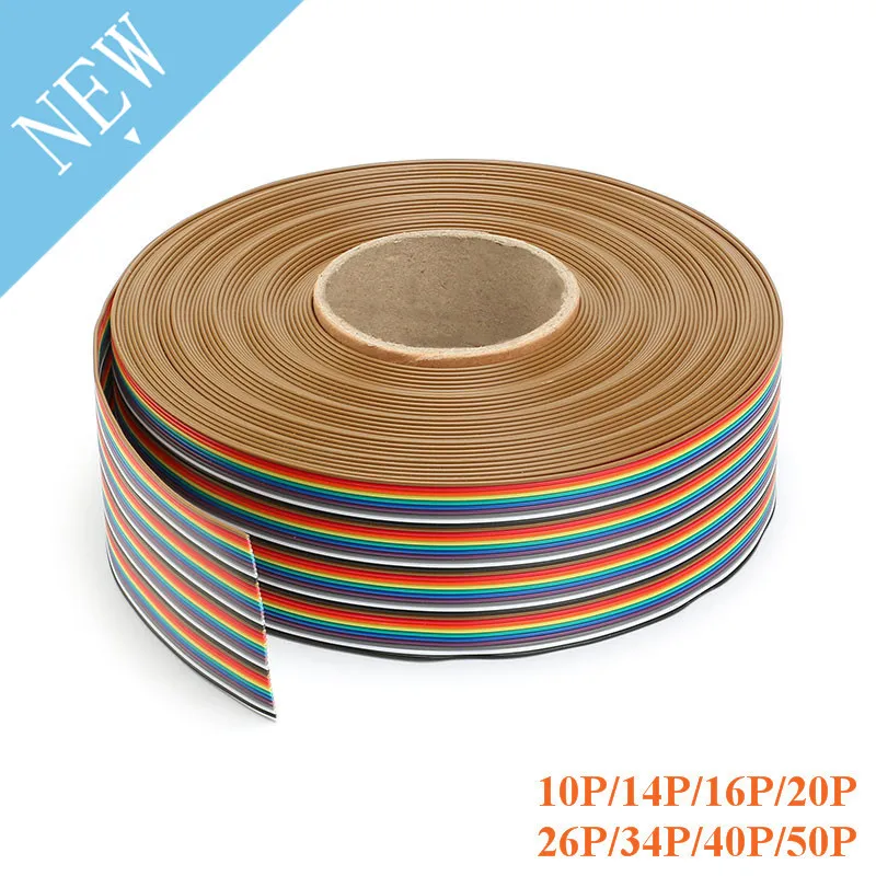 

2m/lot Rainbow Ribbon Cable 10P 14P 16P 20P 26P 34P 40P 50P Flat Color Wire 1.27mm Spacing Pitch