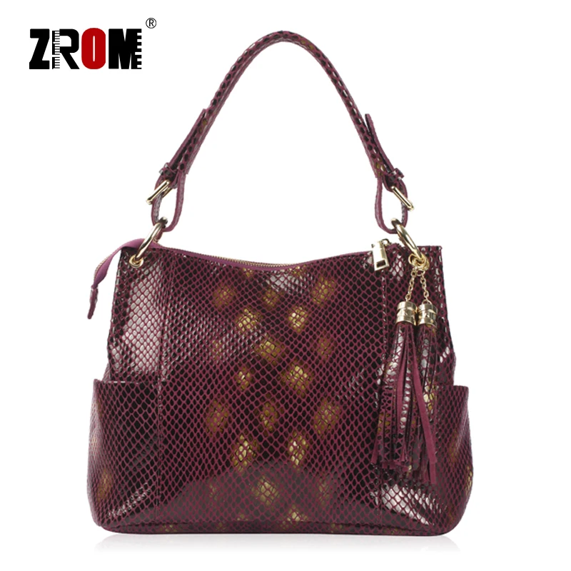Zrom из брендовой натуральной кожи; Для женщин сумка через плечо женская Повседневное сумка с короткими ручками змеиные принты кожаная женская сумка-мессенджер сумка