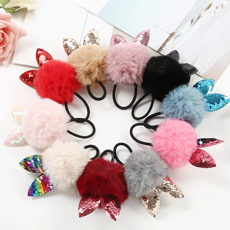

Fashion Korean Women Cute colorful hair ties Trendy Soft Fake Rabbit Fur Elastic hearwear Girl Women Hair Accessories Hair Rope