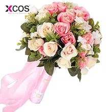 Розовый белый свадебный букет ручной работы искусственный цветок Роза buque casamento Свадебный букет для свадебного украшения