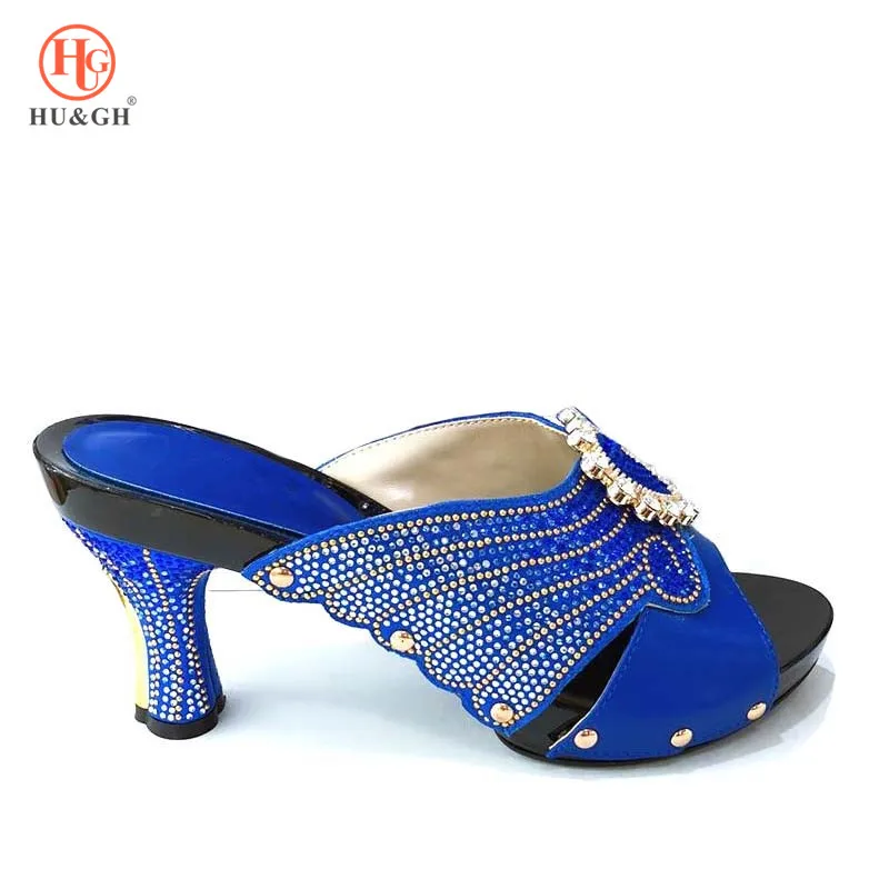 

Blue Color New Arrival Open Toe African Shoes Without Bag Matching Set Nigerian Summer Wedding High Heels Sandals Shoes Slippers