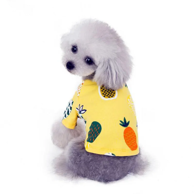 Машина ля стрижки домашних животных собак жилет с принтом Рубашка с рисунком «Собаки» летняя футболка Щенок ананаса одежда костюм кошки для малых и средних собак собаки Чихуахуа Тедди - Color: Yellow