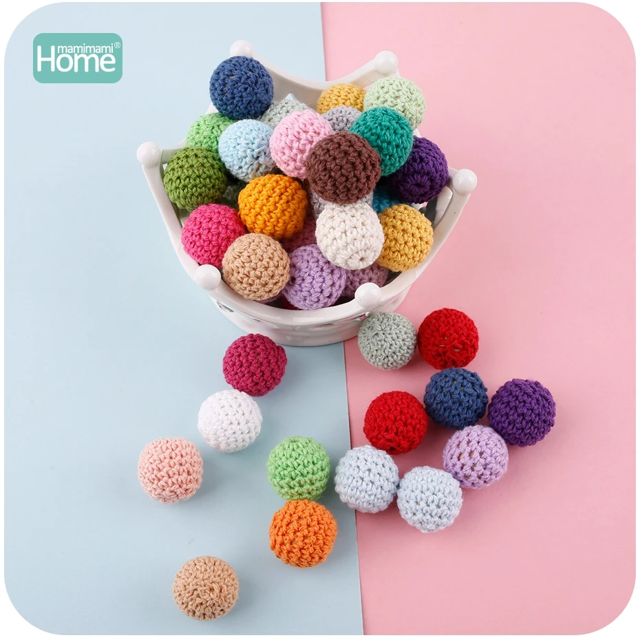 MamimamiHome 50 pièce/lot perles rondes en bois Crochet couleur mélange balle 16-20mm bois dentition décoration bébé hochet jouet accessoires (lot de 50)