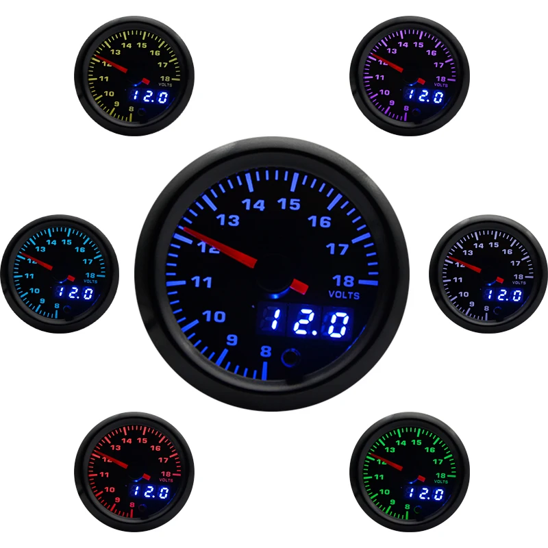 

2" 52mm 7 Colors LED Car Auto Voltmeter 8-18 Volt Gauge Analog/Digital Dual Display Voltage gauge Car Meter