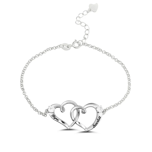 Ailin Personalised Double Heart Bracelet Sterling Silver Birthstone Ailin Personalised Double Heart Bracelet Sterling Silver Birthstone Two Hearts Together Forever Women
