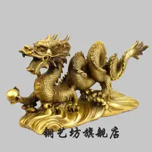 1" Настоящая китайская бронза Животные Скульптура богатство мифический Дракон жемчужная статуя украшение сада настоящий медный