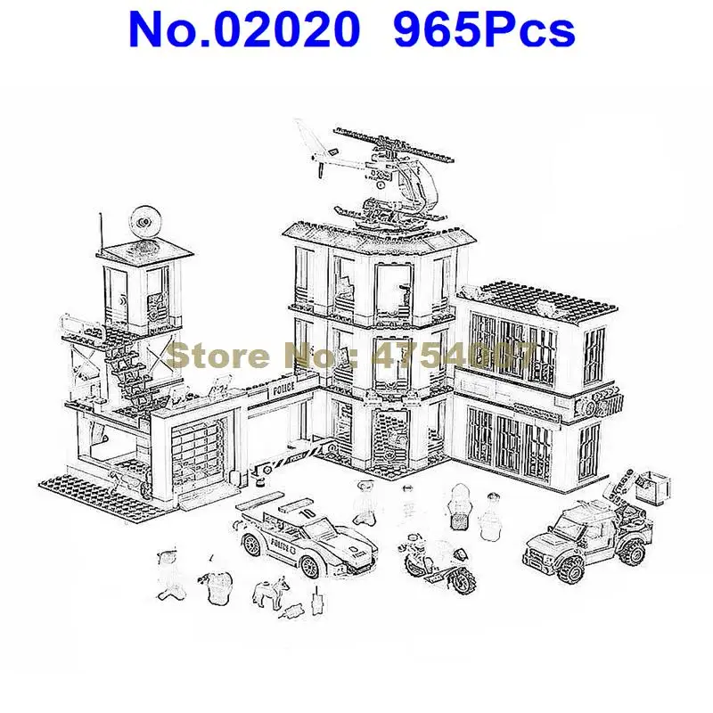 

02020 965pcs city series police station building blocks compatible 60141 toy