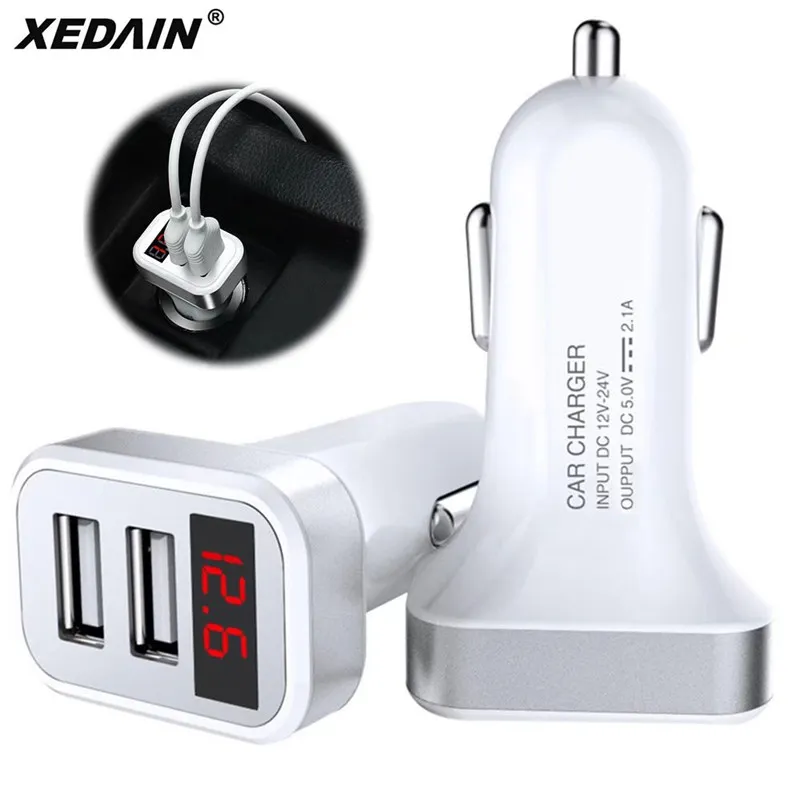 شاشة led شاحن سيارة شاشة ديجيتال المزدوج ميناء 2 USB محول 2.1A سيارة-شاحن مزدوج USB ل فون 5 6 7 8 X ipad أبل كابل