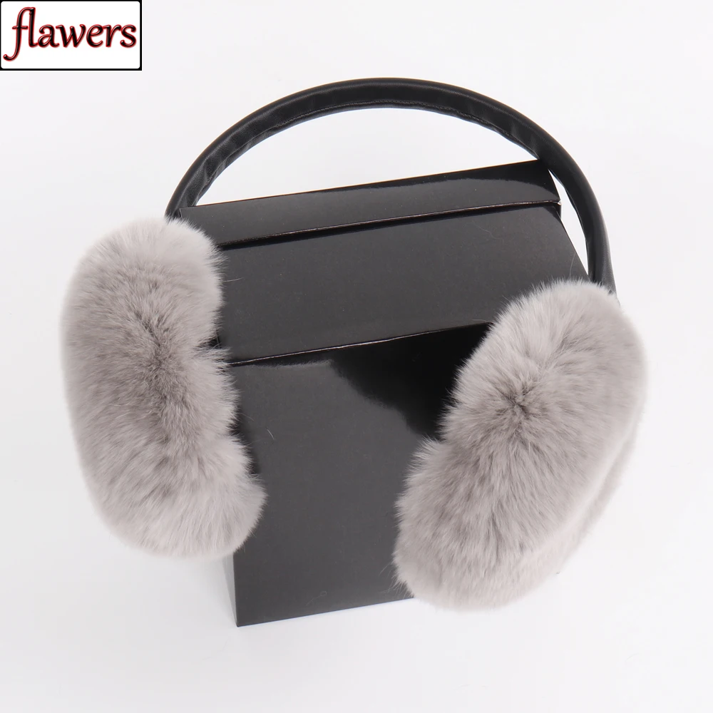 

2019 New Women 100% Natural Real Rex Rabbit Fur Earmuffs Winter Fashion Girls Rex Rabbit Fur Earmuff Russian Plush Fur Earflap