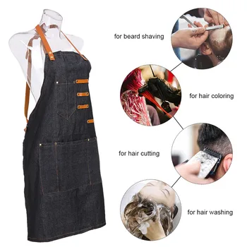 

Hair Dresser Salon Apron Hairdressing Cape Hair Cloth Cutting Dyeing Cape for Barber Shop Black Jean with 5 Pockets