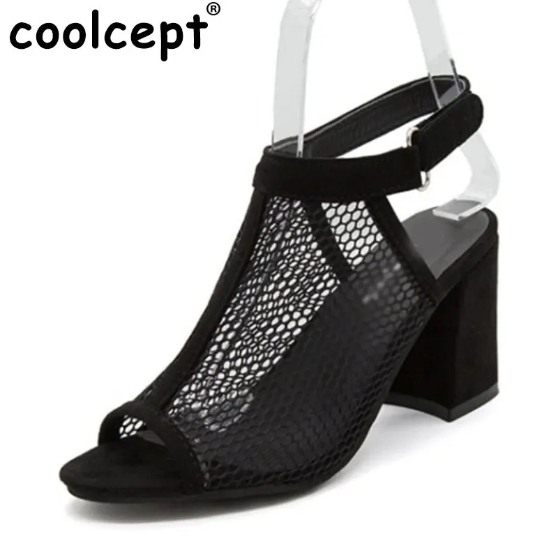 

Coolcept Women High Heels Sandals Peet Toe Fretwork Back Strap Thick Heel Sandals Summer Party Shoes Women Footwear Size 35-39
