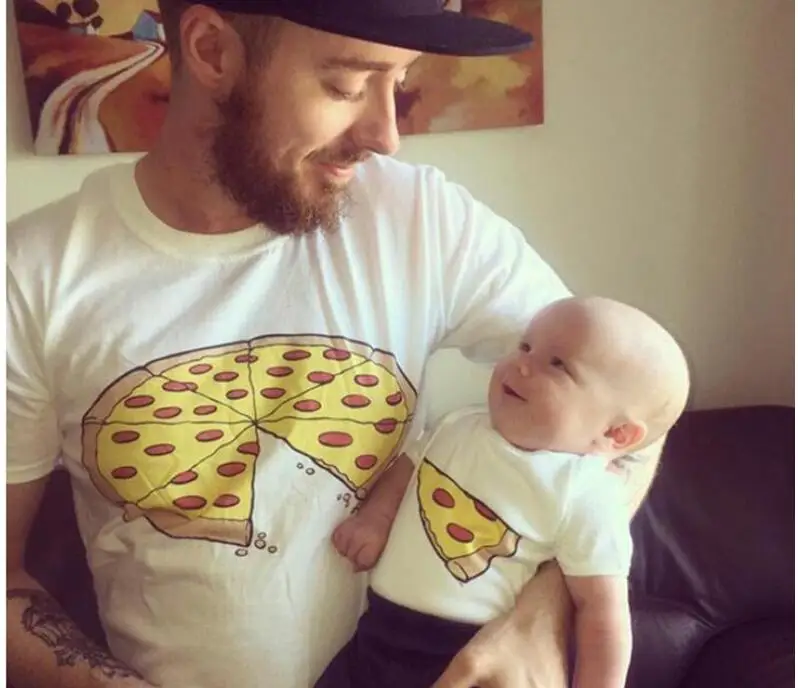1PC Family Look Family Mother & kids  Cute pizza cotton short sleeved T - shirt  Family Clothing  Father mother Baby clothes