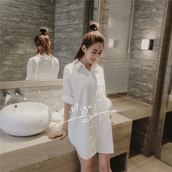 

2019 Autumn Cotton Long-sleeved Shirt Nightdress Goddess Sexy Loose Cotton Nightdress Long Sleeve Nightgown Sexy Sleepwear
