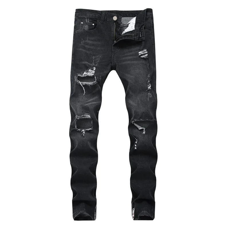 MORUANCLE модные Для мужчин рваные джинсы брюки Марка NEW Fashion Hi Street рваные джинсовые брюки с отверстиями туфли до лодыжки на молнии, искусственно состаренные джинсы Размеры 28-42