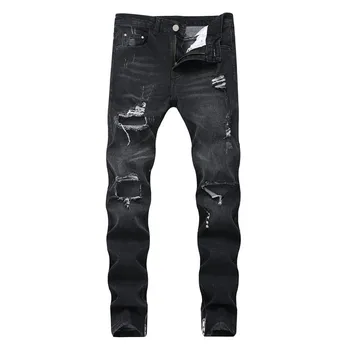 

MORUANCLE Fashion Men Destroyed Jeans Pants Hi Street Ripped Denim Trousers With Holes Ankle Zipper Distressed Jeans Size 28-42