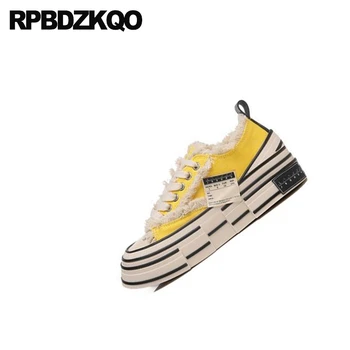

sneakers women muffin plain canvas shoes creepers yellow elevator italian platform trainers flats thick sole height increasing