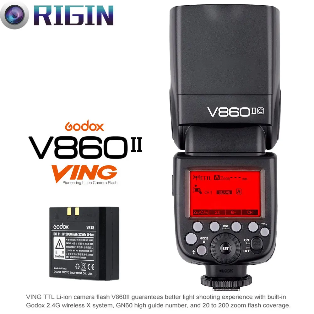 

Godox V860II-C/V860II-N/V860II-S KIT TTL Camera Flash 2.4G Wireless (GN60 HSS 1/8000s Recycle time <1.5s) For Canon/Nikon/Sony