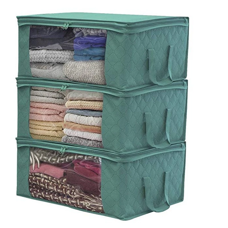 

3Pcs Clothing Wardrobe Organizer Bag Clothes Blanket Closet Box Home Free Space Foldable Storage Moisture Proof Bags JCX9224