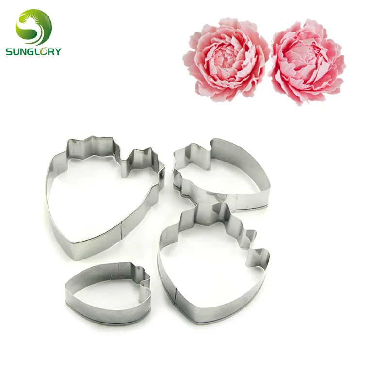 4Pcs Stainless Steel Rose Calyx Cake Cookie Cutter Gum Paste Sugar Paste Mould 