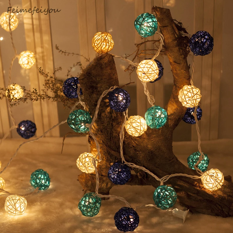 

Feimefeiyou New 20LED dry flower ball Thai rattan light string Christmas day garden decoration lantern string lights led lamp