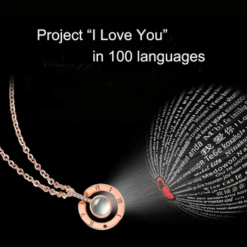 

Women Luxury Silver Necklace Project Projection I love you in 100 Languages Crystal Choker Necklaces Romantic Gift for Lover