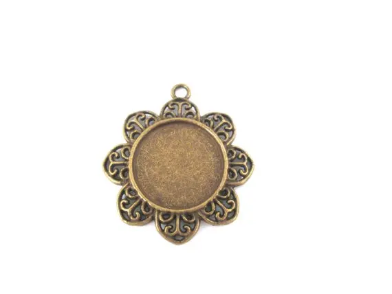 

20mm brass plated flower pendant settings pick your amount B207theof