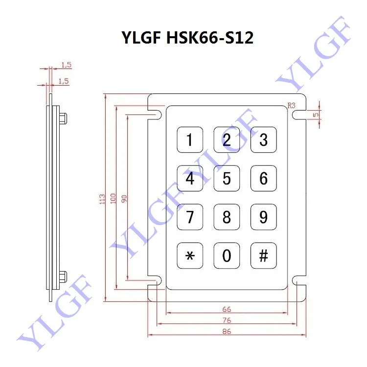 Клавиатура металла*# телефон ylgf HSK66-S12-PIN 7PIN сканирования линий(I/O) 12 ключ водонепроницаемый(IP65), пыли, против насилия