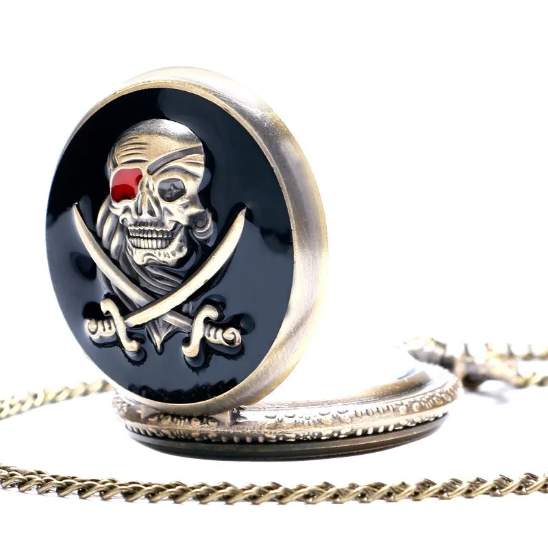Новое поступление Ретро Бронзовый Череп пират кварцевые карманные часы с цепочкой ожерелье лучший подарок для мужчин и женщин