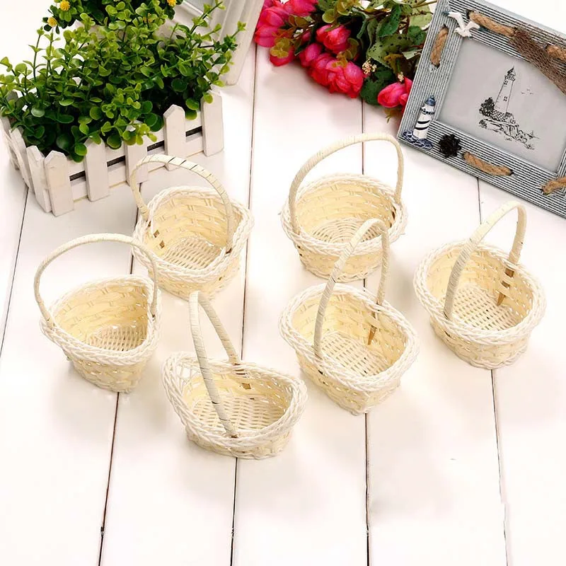 

Cute Mini Plastic Weaving Storage Basket Vegetable Fruit Rattan Cosmetics Tea Picnic Basket Toy Dirty Clothes Organizer Handle