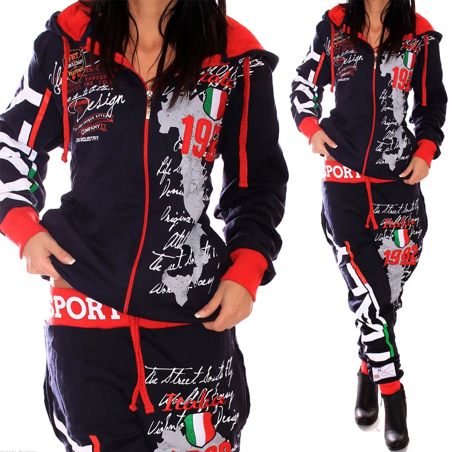Cheap ZOGAA 2019 Brand New Women Two Piece Set Tracksuit Outfits for Womens Hooded Sweatshirt Sweat Suits Printed Sportswear Suit