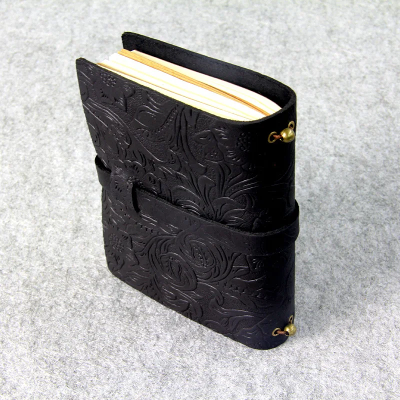 Cena EZONE rzeźbiony kwiat skóra bydlęca zeszyt z prawdziwej skóry zeszyt z okładką podróżnik podróż pamiętnik Vintage notepad School Office Supply