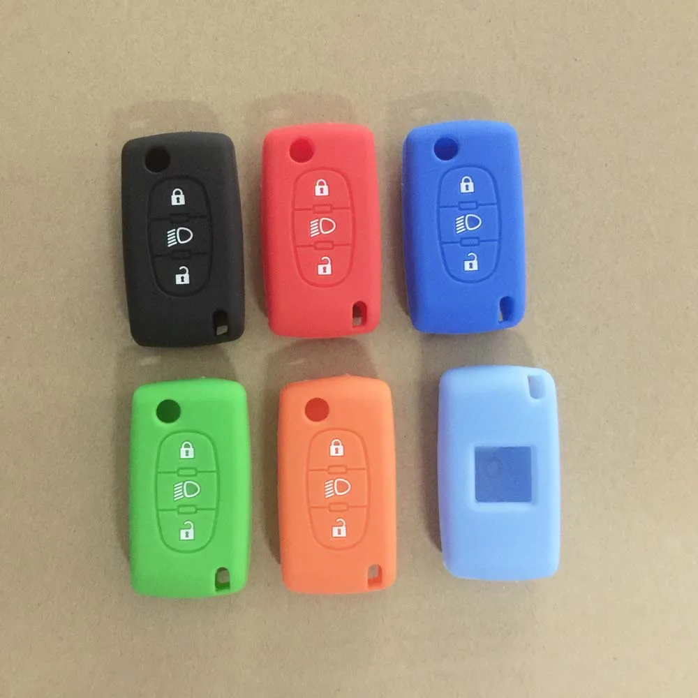 

6 color 3 light Button Silicone Car Key Case For CITROEN Peugeot C2 C3 C4 C5 C6 C8 flip remote key silicone cover protect