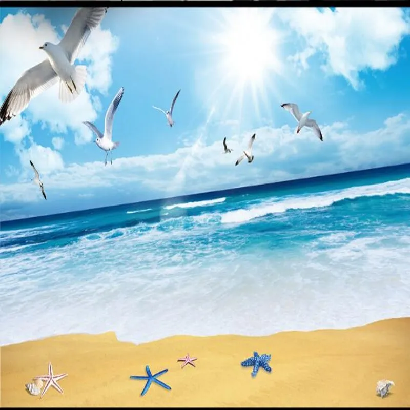 

wellyu Custom large - scale murals blue sky and white clouds beach seaview TV background wall wallpaper papel de parede